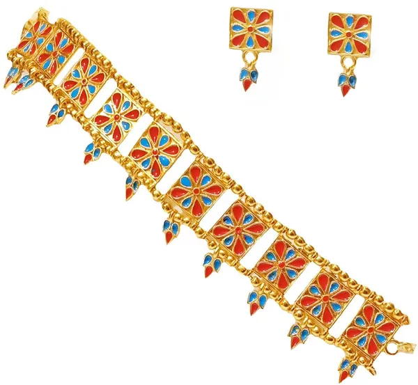 Assamese_Traditional_Gold_Plated_Red_Blue_Colour_Golpata_Necklace_Set_For_Women